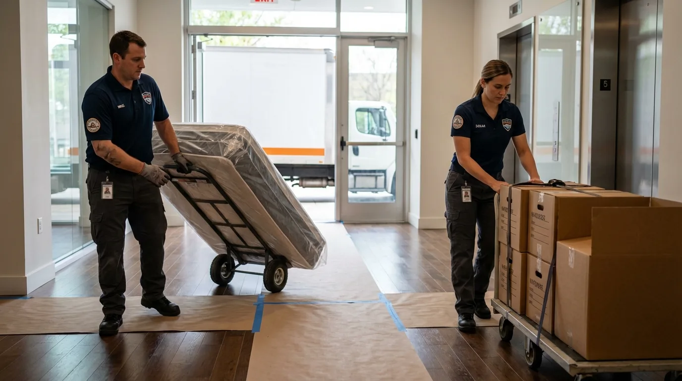 Professional apartment movers loading elevator in Rigby, ID